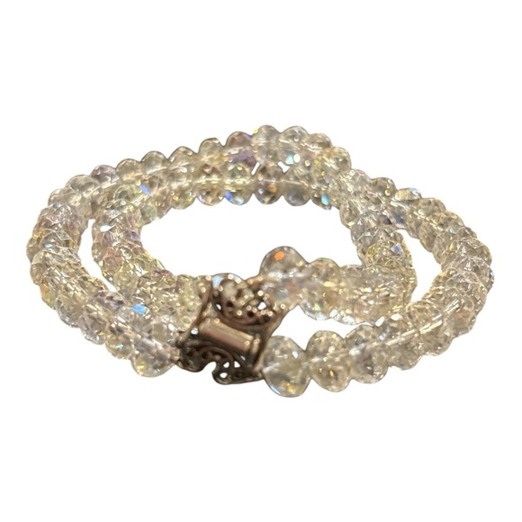 Crystal clear 3 piece jewelry set, necklace, earrings, double bracelet. LS - Picture 6 of 8